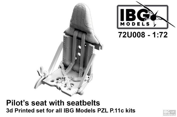 Siège pilote IBG 72U008 avec ceintures de sécurité, kit imprimé en 3D pour toutes les maquettes IBG Models PZL P.11c au 1/72