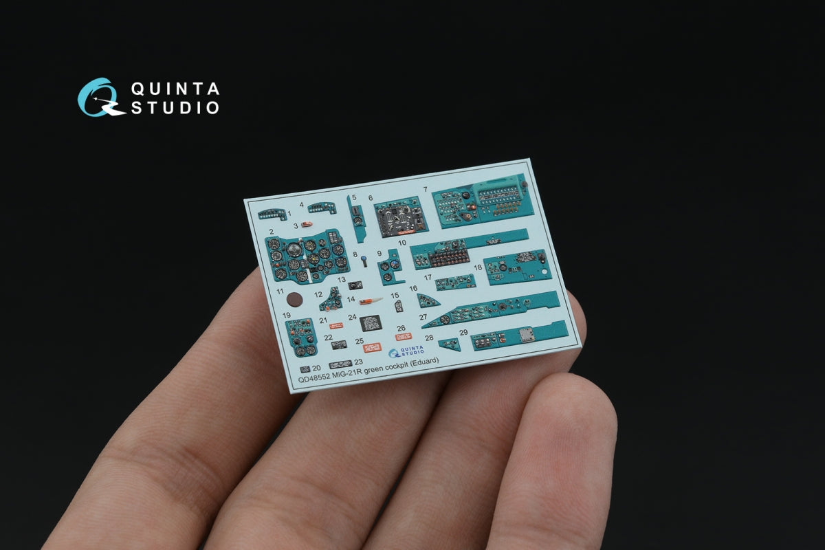 Quinta Studio QD+48552 MiG-21R (green cockpit panels) 3D-Printed &amp;amp; coloured Interior on decal paper (Eduard) (with 3D-printed resin parts) 1/48 – zdjęcie 3