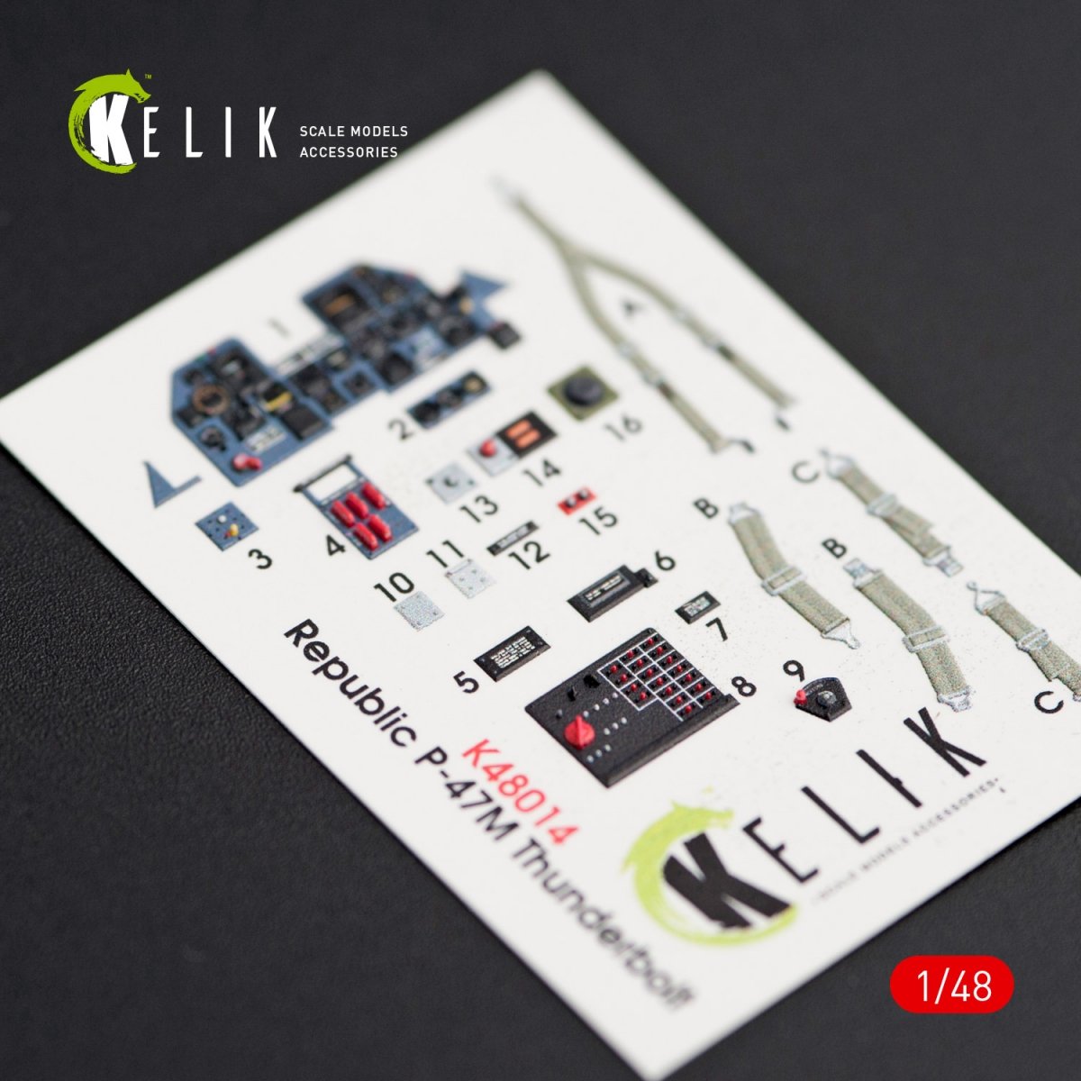 KELIK K48014 P-47M « THUNDERBOLT » DÉCALCOMANIES 3D INTÉRIEURES POUR MAQUETTE TAMIYA 1/48