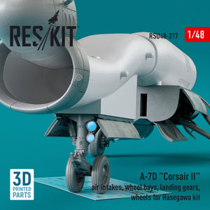 RESKIT RSU48-0317 A-7D « CORSAIR II » : prises d&amp;#39;air, puits de train d&amp;#39;atterrissage, trains d&amp;#39;atterrissage, roues pour maquette Hasegawa (impression 3D) au 1/48 – immagine 3