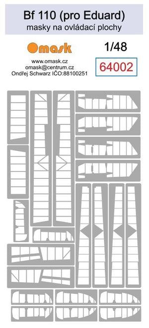 Masques Omask 64002 pour surfaces de contrôle du Bf 110 (pour Eduard) au 1/48