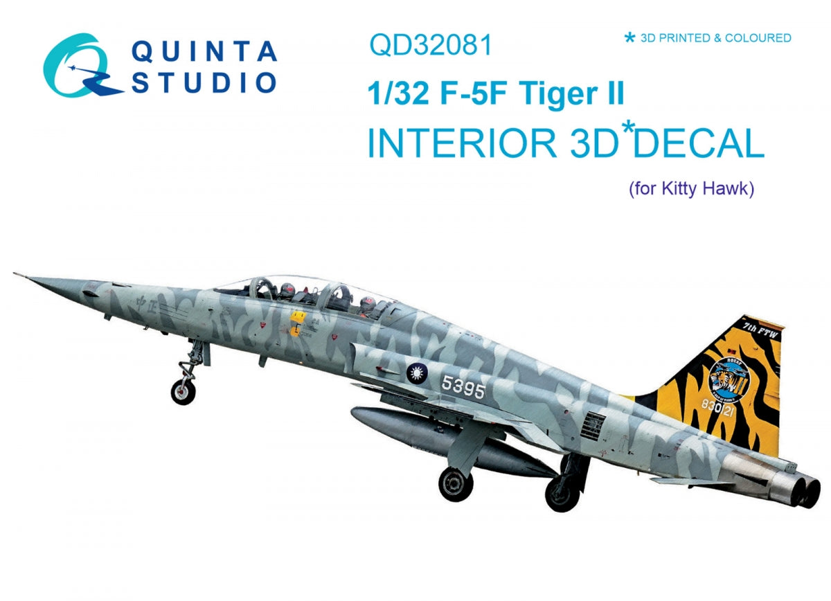 Intérieur coloré imprimé en 3D sur papier décalcomanie pour le F-5F de Quinta Studio QD32081 (pour kit KittyHawk) à l&amp;#39;échelle 1/32