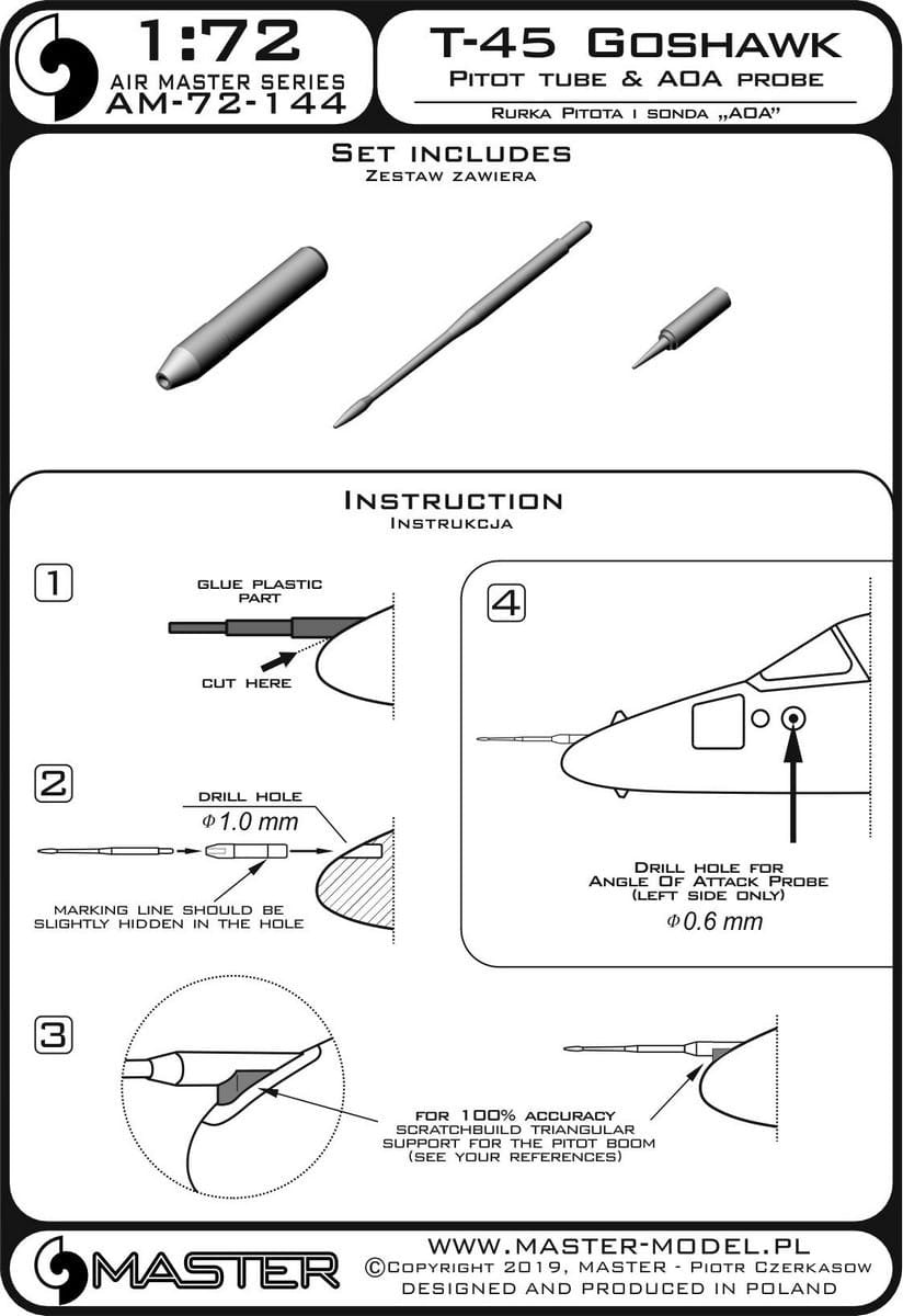 Master AM-72-144 T-45 Goshawk - Tube Pitot et sonde d&amp;#39;angle d&amp;#39;attaque 1/72 – Bild 4