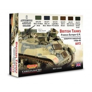 Coffret de peinture acrylique Lifecolor CS44 « Chars britanniques » (lot de 2, 6 x 22 ml)