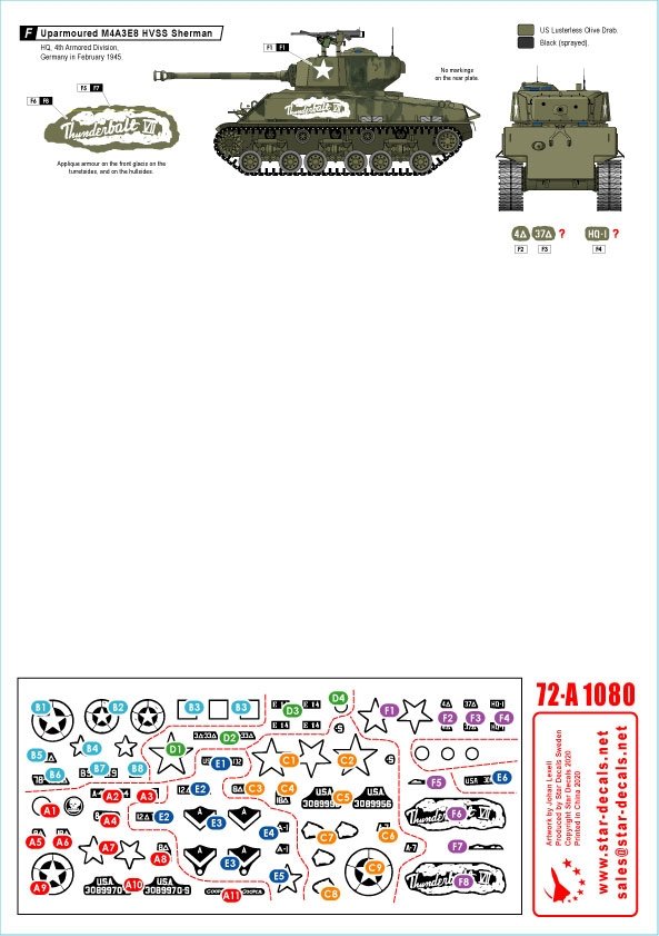 Star Decals 72-A1080 US Armor Mix # 1. Chars américains M4A3E8 « Easy Eight » en Europe du Nord 1944-45 1/72 – Bild 2