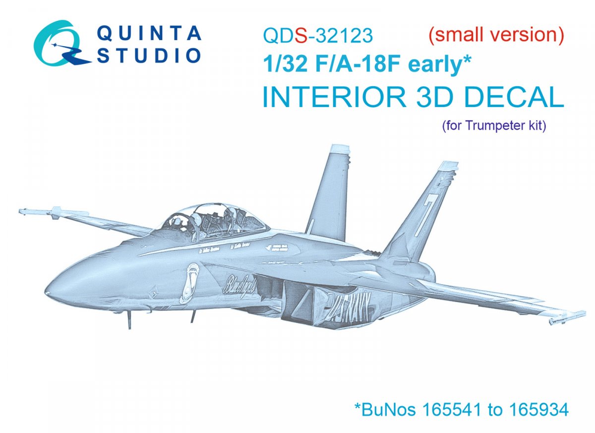 Intérieur imprimé en 3D et coloré sur papier décalcomanie pour F/A-18F (Trumpeter) de Quinta Studio QDS-32123 (petite version) à l'échelle 1/32