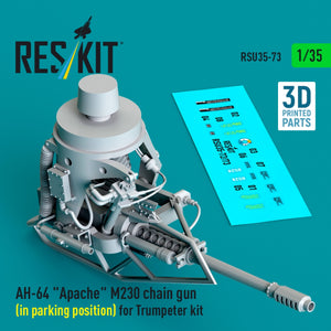 RESKIT RSU35-0073 AH-64 « Apache » M230 mitrailleuse (en position de stationnement) pour maquette Trumpeter (impression 3D) 1/35