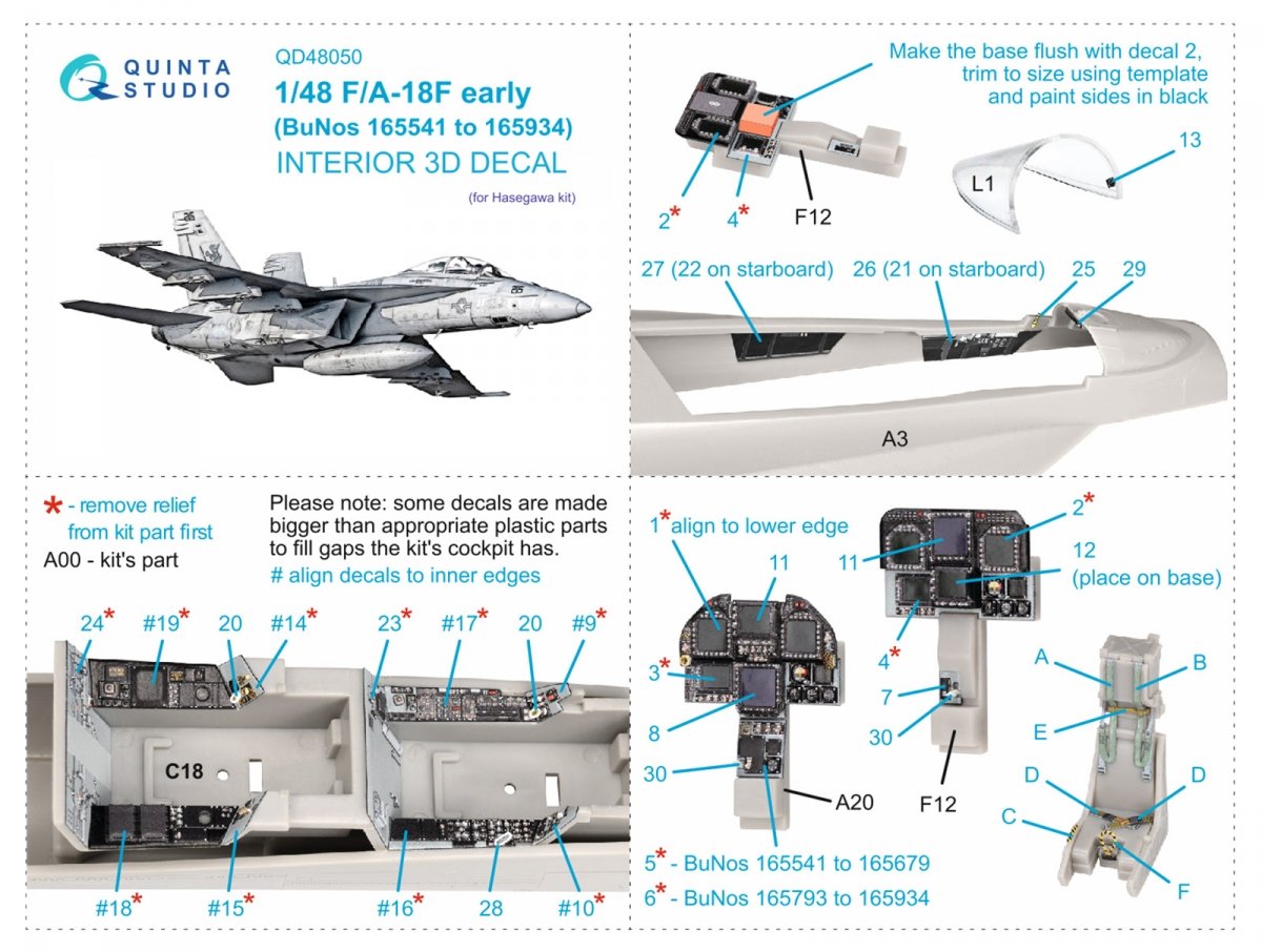 Intérieur imprimé en 3D et coloré sur papier décalcomanie Quinta Studio QD48050 F/A-18F (Hasegawa) au 1/48 – image 2