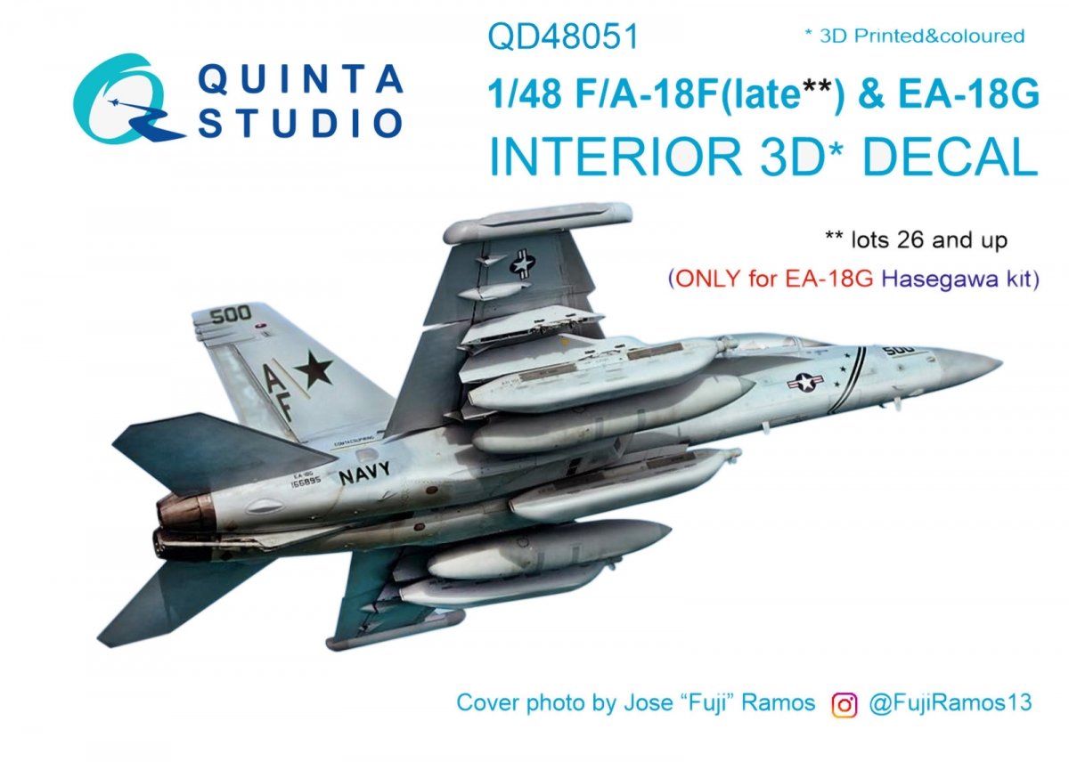 Intérieur imprimé en 3D et coloré sur papier décalcomanie pour F/A-18F tardif / EA-18G (fourni par Quinta Studio QD48051, pour maquette Hasegawa) au 1/48 
