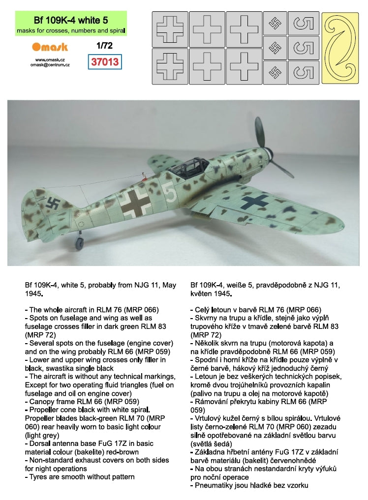 Omask 37013 Bf 109K-4 blanc 5 (masques pour croix, chiffres et spirale) 1/72 – image 2