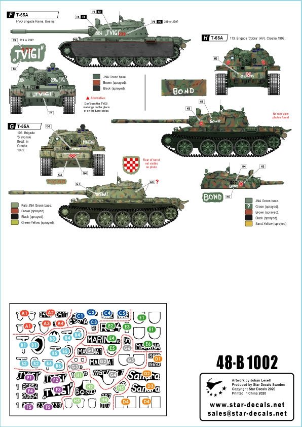 Star Decals 48-B1002 Chars T-55A n° 2. Guerre des Balkans. Guerre dans les Balkans et en ex-Yougoslavie, échelle 1/48 – immagine 2