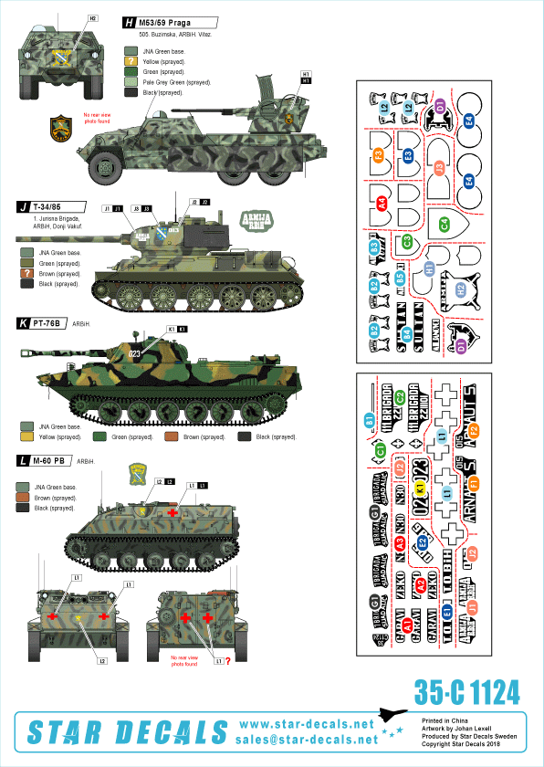 Star Decals 35-C1124 ARBiH (Musulman). T-34/85, M18 Hellcat, T-55/Hellcat, M-84, M-60PB, M53/59 Prague, PT-76B, M47 Patton 1/35 – Bild 2