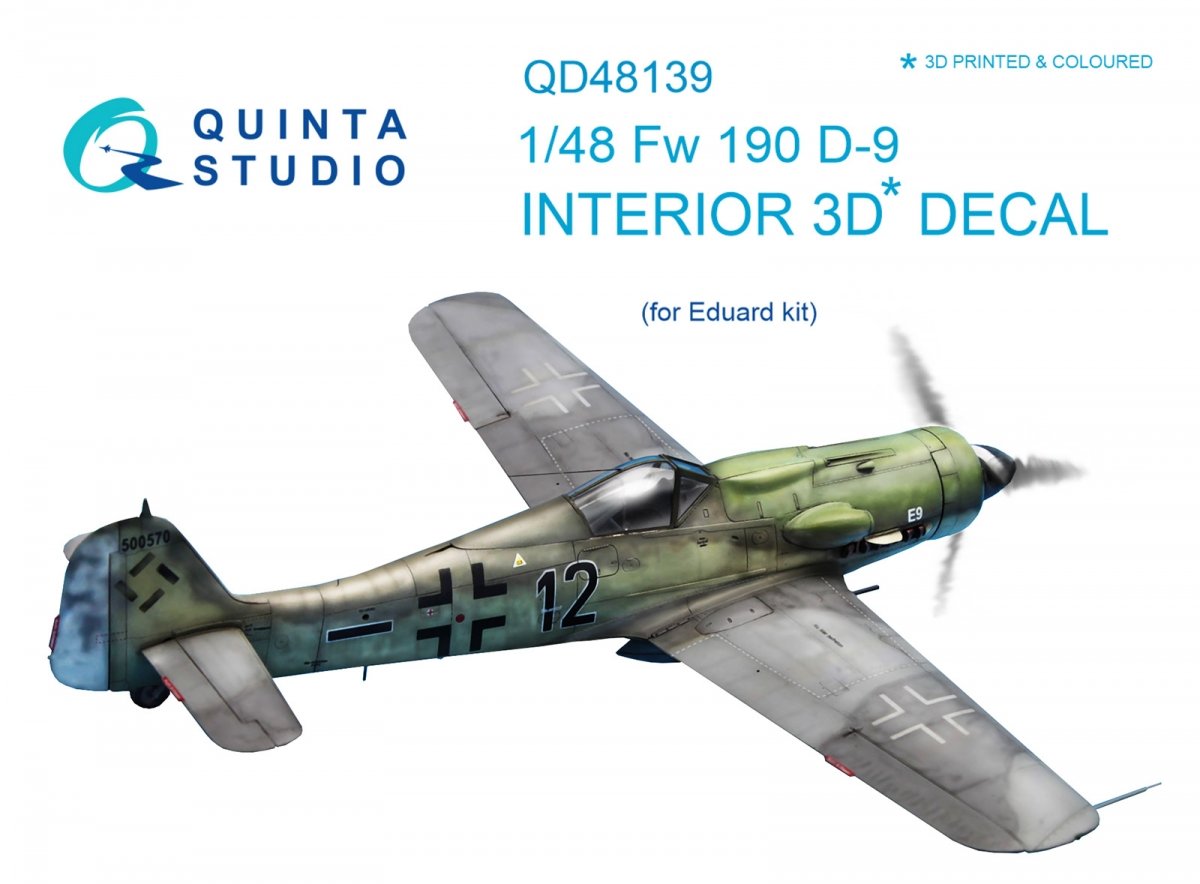 Intérieur imprimé en 3D et coloré sur papier décalcomanie Quinta Studio QD48139 FW 190D-9 (pour kit Eduard) 1/48