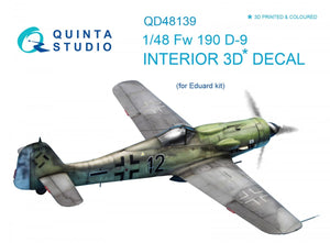 Intérieur imprimé en 3D et coloré sur papier décalcomanie Quinta Studio QD48139 FW 190D-9 (pour kit Eduard) 1/48