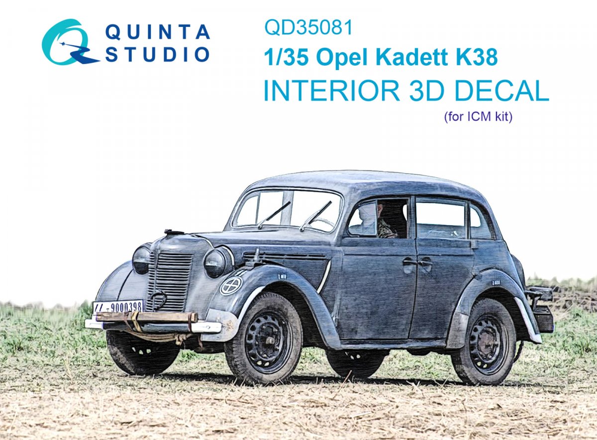Intérieur imprimé en 3D et coloré sur papier décalcomanie (ICM) Quinta Studio QD35081 Opel Kadett K38, échelle 1/35