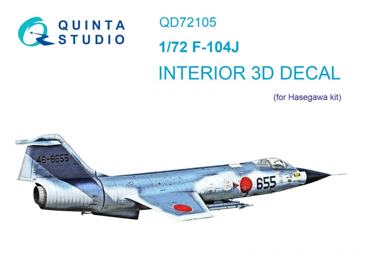 Intérieur imprimé en 3D et coloré sur papier décalcomanie Quinta Studio QD72105 F-104J (Hasegawa) 1/72