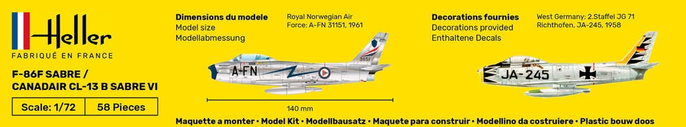Heller 56277 F-86F SABRE / CANADAIR CL-13 B SABRE VI - Kit de démarrage 1/72 – immagine 6