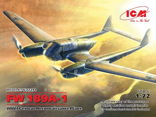 ICM 72291 Focke-Wulf Fw 189A-1 Avion de reconnaissance allemand de la Seconde Guerre mondiale, échelle 1/72