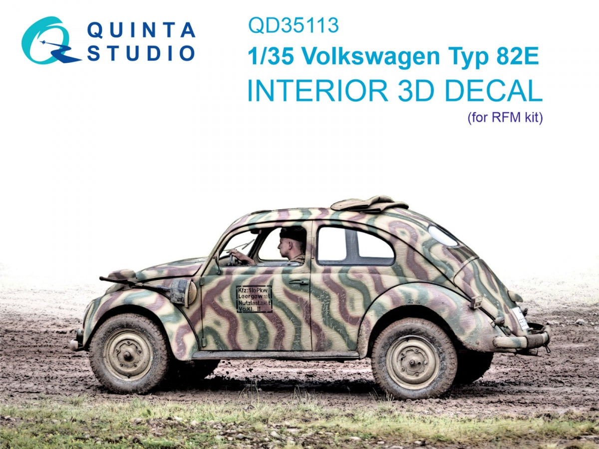 Intérieur imprimé en 3D et coloré sur papier décalcomanie (RFM) Quinta Studio QD35113 Volkswagen Typ 82E 1/35