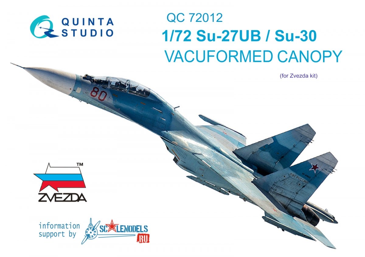 Verrière transparente thermoformée Quinta Studio QC72012 Su-27UB/Su-30 (pour maquette Zvezda) 1/72