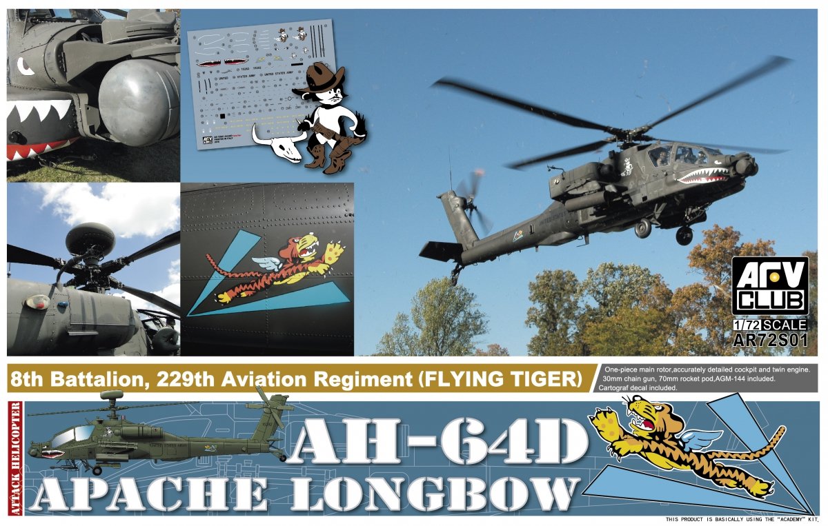 AFV Club AR72S01 AH-64D Apache Longbow 8e Bataillon 229e Régiment d&amp;#39;Aviation (Tigre Volant) 1/72