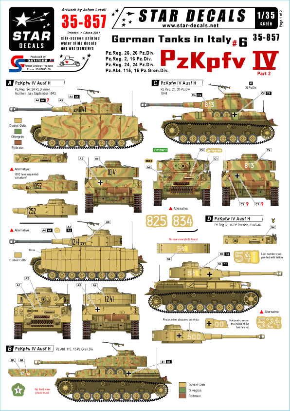 Star Decals 35-857 Chars allemands en Italie 6 1/35