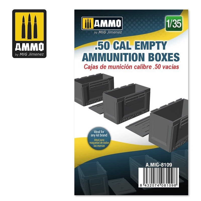 Munitions pour Mig 8109 calibre .50, boîtes de munitions vides 1/35