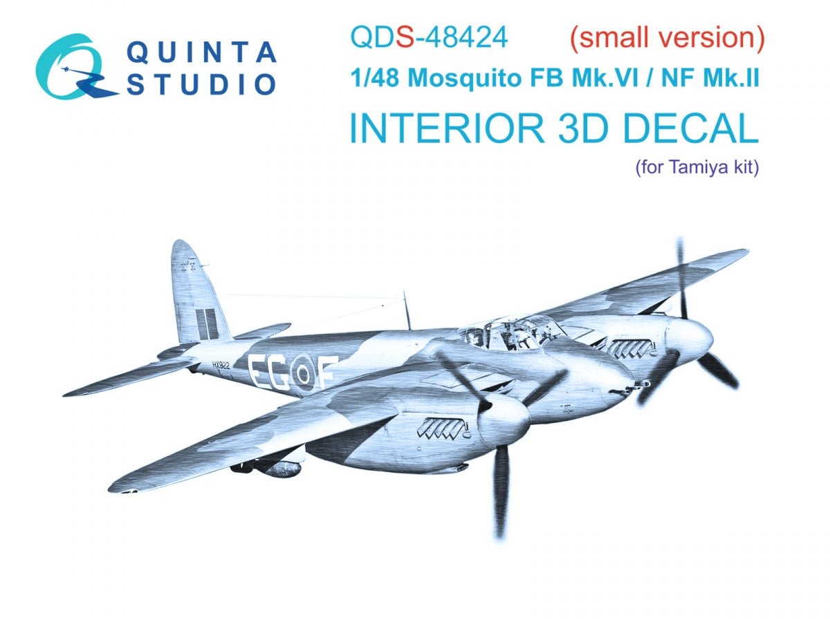 Intérieur coloré imprimé en 3D sur papier décalcomanie Quinta Studio QDS-48424 Mosquito FB Mk.VI/NF Mk.II (Tamiya) (Petite version) 1/48