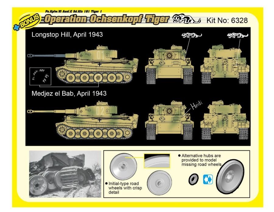 Dragon 6328 Char allemand Pz.Kpfw.VI Tiger I de la Seconde Guerre mondiale, première production, 501e escadron de l&amp;#39;opération Ochsenkopf, échelle 1/35 – image 2