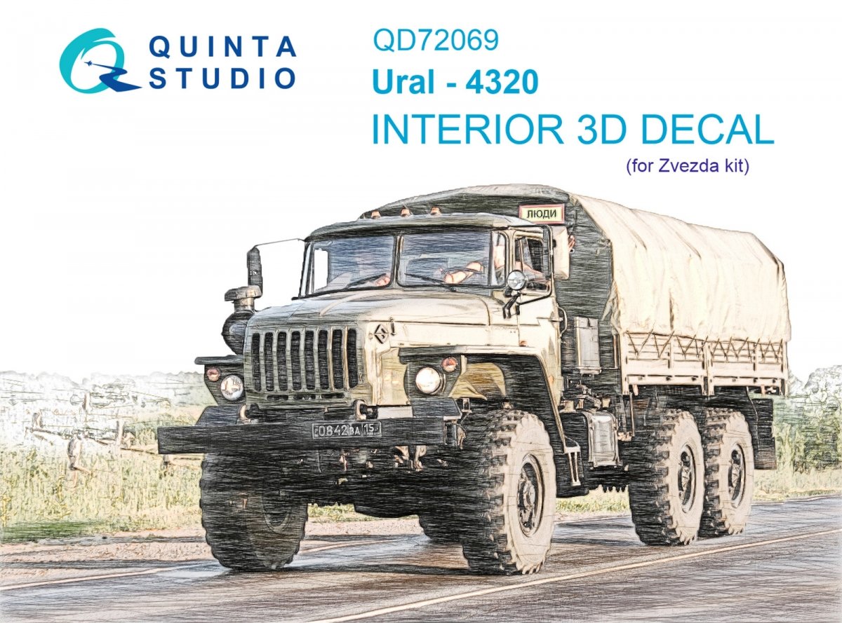 Quinta Studio QD72069 Ural-4320 3D-Printed &amp;amp; colored Interior on decal paper (Zvezda) 1/72