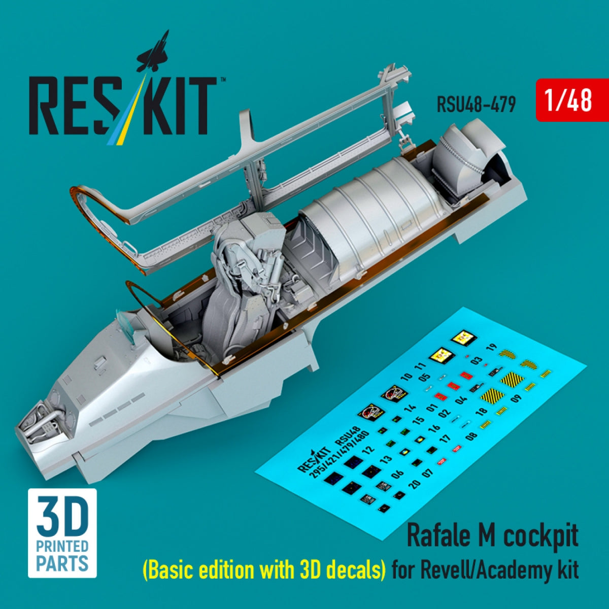 RESKIT RSU48-0479 Rafale M cockpit (Basic edition with 3D decals) for Revell/Academy kit (3D printed) 1/48