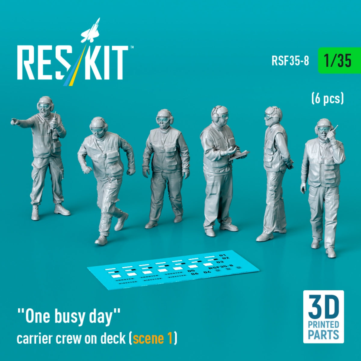 RESKIT RSF35-0008 "One busy day" carrier crew on deck (scene 1) (6 pcs) (3D Printed) 1/35