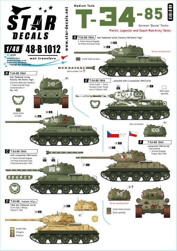 Star Decals 48-B1012 T-34-85 Char moyen 1/48