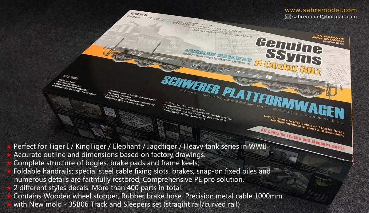 Sabre 35A05 Geniune SSyms - German Railway SCHWERER PLATTFORMWAGEN 6-Axle 80ton (Precision Pro Edition) 1/35 – zdjęcie 2