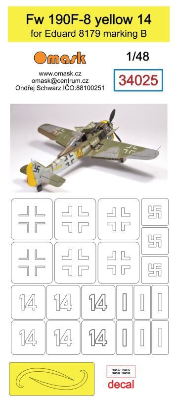 Masque Omask 34025 Fw 190F-8 (jaune 14) pour Eduard 8179 marquage B 1/48