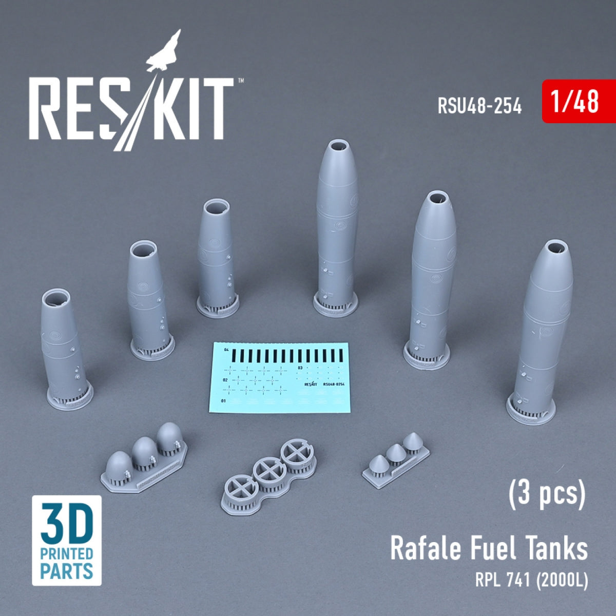 RESKIT RSU48-0254 RAFALE FUEL TANKS RPL 741 (2000L) (3 PCS) (3D PRINTED) 1/48 – zdjęcie 2