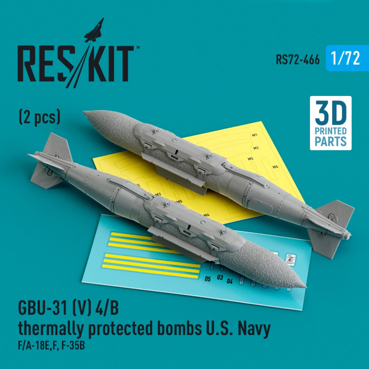 RESKIT RS72-0466 GBU-31 (V) 4/B Bombes à protection thermique US Navy (2 pièces) (Impression 3D) 1/72