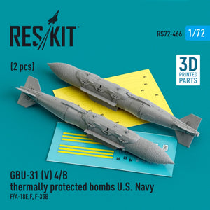 RESKIT RS72-0466 GBU-31 (V) 4/B Bombes à protection thermique US Navy (2 pièces) (Impression 3D) 1/72