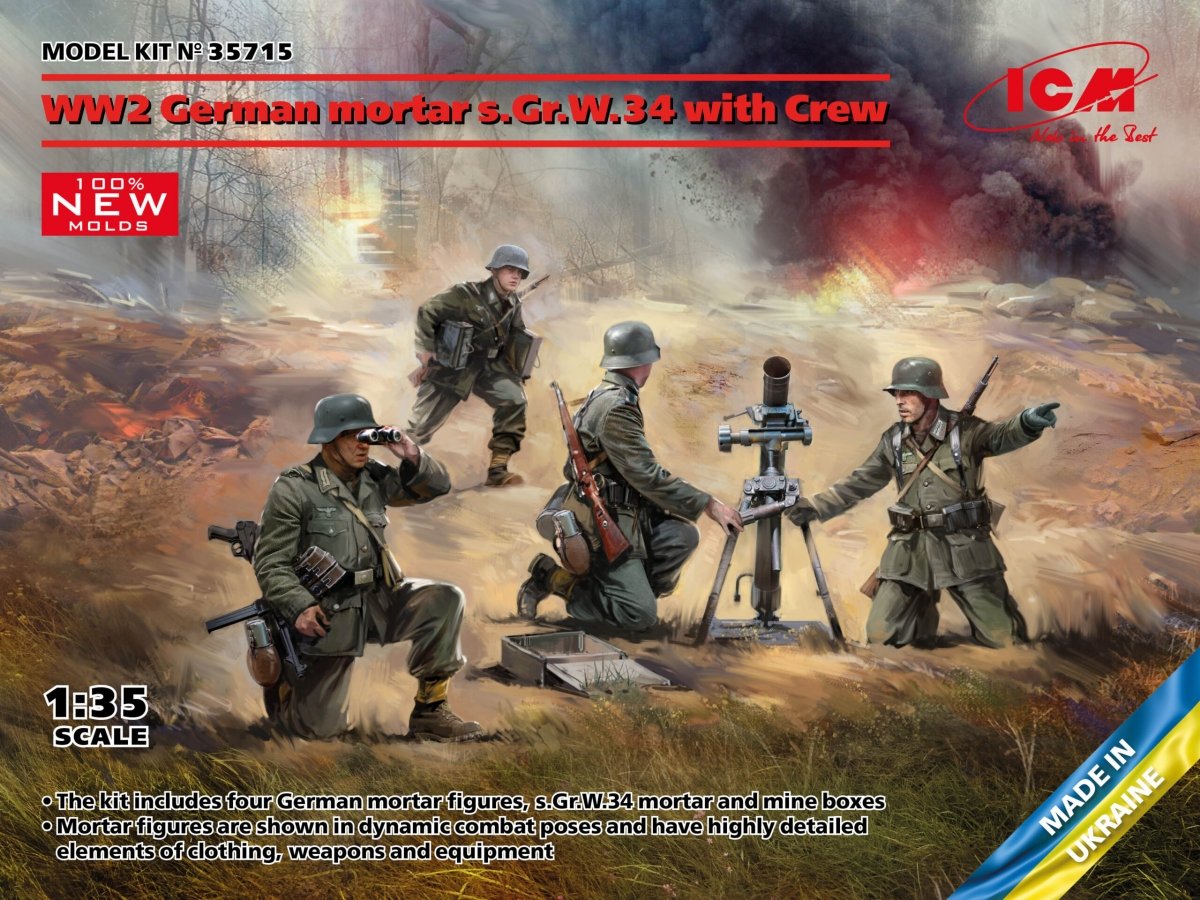 ICM 35715 Mortier allemand GrW 34 de la Seconde Guerre mondiale avec équipage (mortier et 4 figurines) 1/35