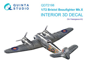 Intérieur coloré imprimé en 3D sur papier décalcomanie Quinta Studio QD72198 Bristol Beaufighter Mk.X (Hasegawa) 1/72