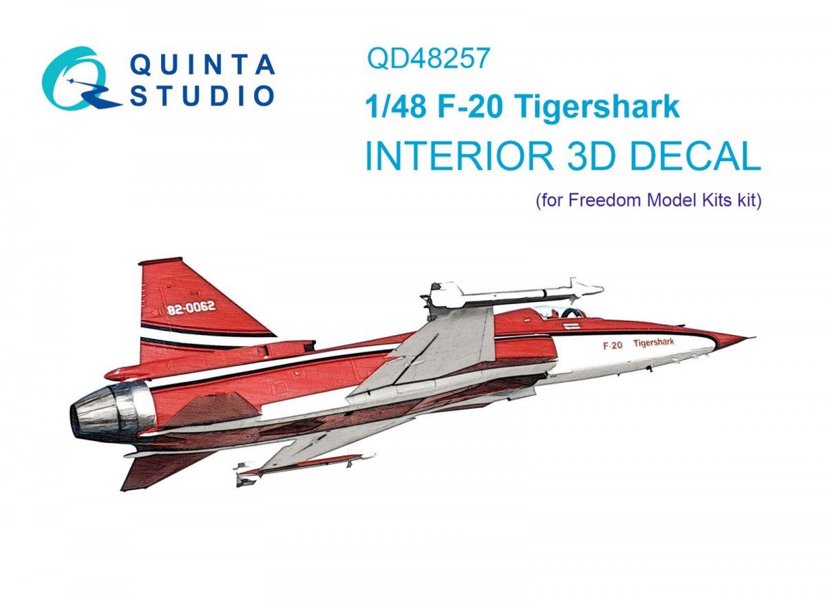 Intérieur imprimé en 3D et coloré sur papier décalcomanie Quinta Studio QD48257 F-20 Tigershark (Freedom Model) 1/48