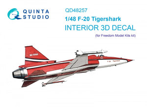 Intérieur imprimé en 3D et coloré sur papier décalcomanie Quinta Studio QD48257 F-20 Tigershark (Freedom Model) 1/48