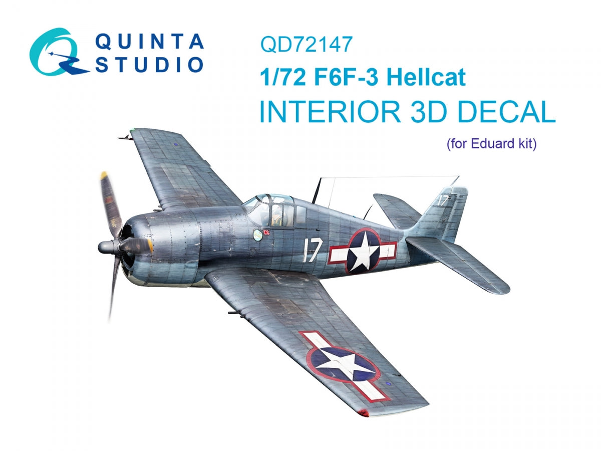 Intérieur coloré imprimé en 3D sur papier décalcomanie pour F6F-3 Hellcat (Eduard) - Quinta Studio QD72147, échelle 1/72