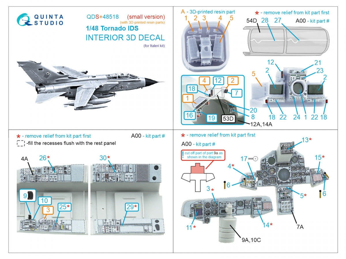 Quinta Studio QDS+48518 Tornado IDS Intérieur coloré imprimé en 3D sur papier décalcomanie (Italeri) (petite version) (avec pièces en résine imprimées en 3D) 1/48 – immagine 7