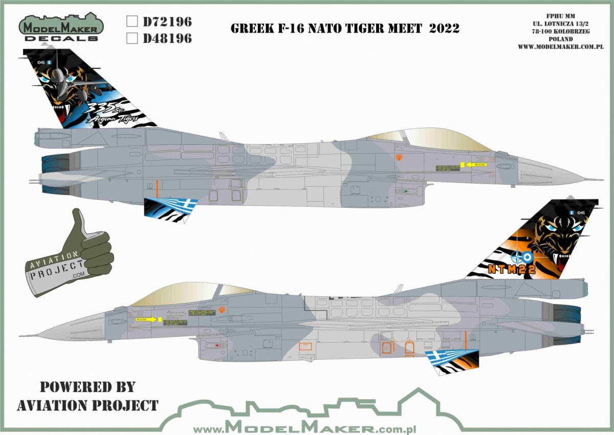 Décalcomanies ModelMaker D48196 F-16 grec OTAN Tiger Meet 2022 1/48