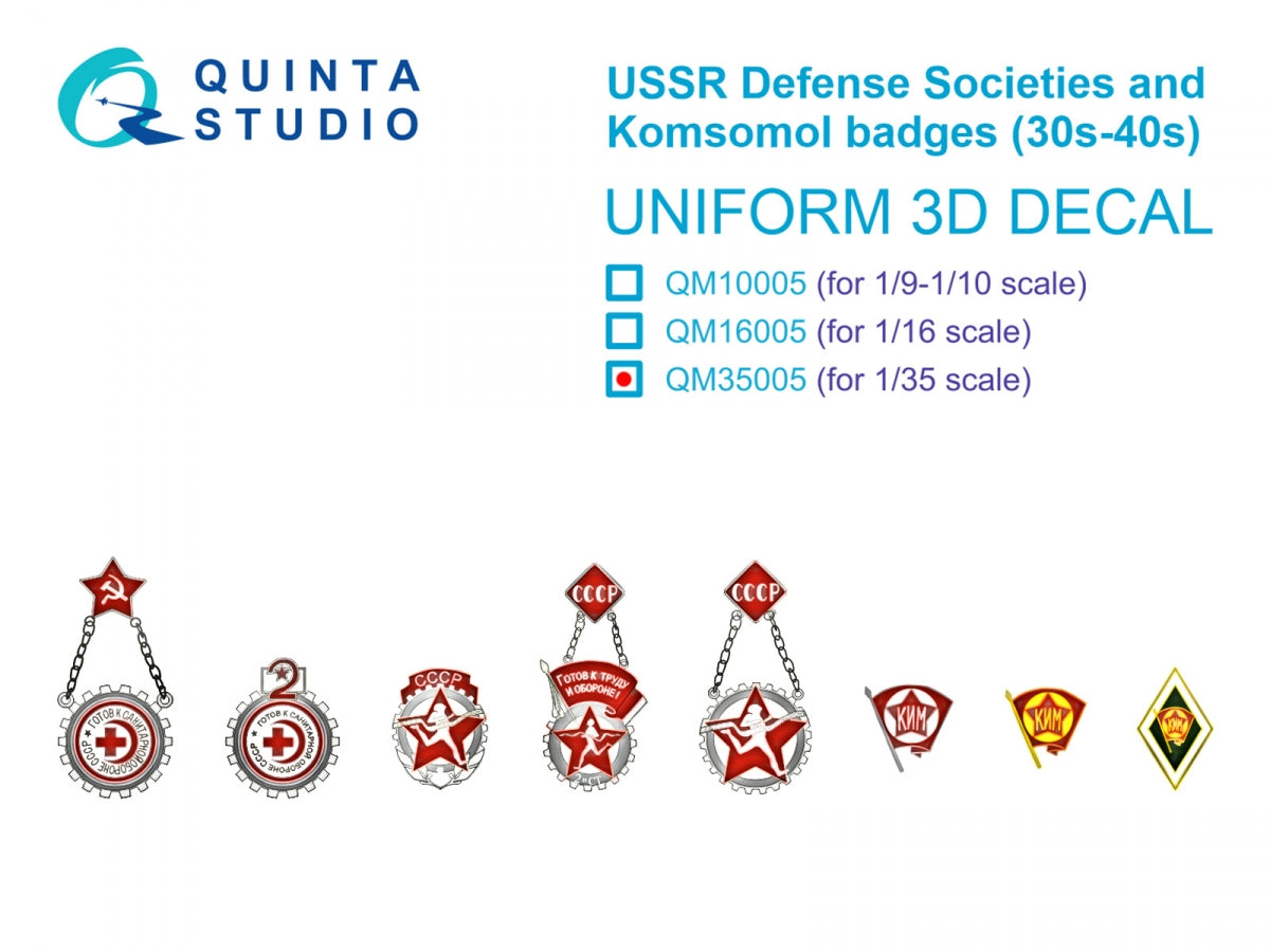 Quinta Studio QM35005 Insignes des sociétés de défense de l'URSS et du Komsomol (années 1930-1940) 1/35
