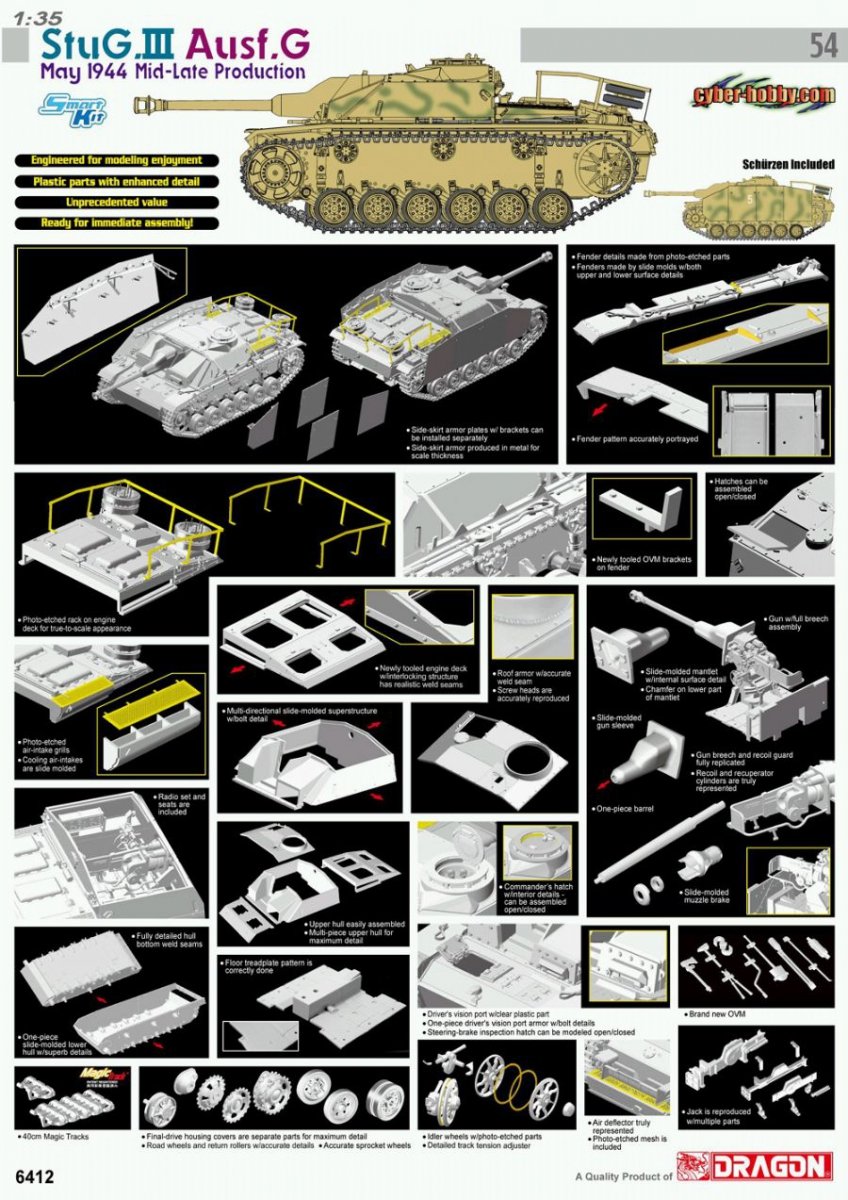 Cyber ​​​​Hobby 6412 StuG.III Ausf.G Mai 1944 Production Mi-Tardive (1/35) – immagine 2