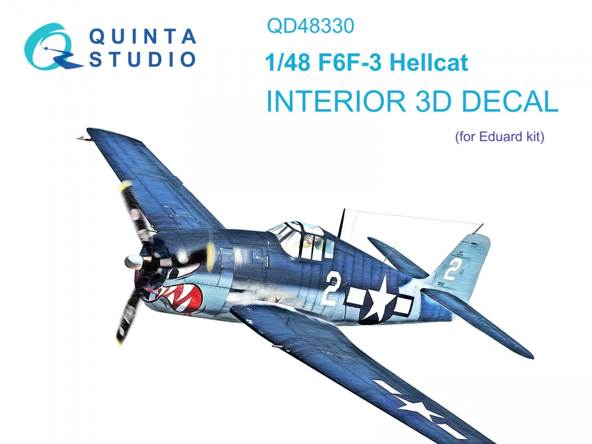 Quinta Studio QD48330 F6F-3 Hellcat 3D-Printed & coloured Interior on decal paper (Eduard) 1/48