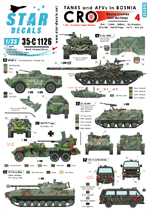 Star Decals 35-C1126 HVO (Croate). M-84, BRDM-2 2S1 Gvosdika, M-60P, M53/70 Prague, VW T3 1/35