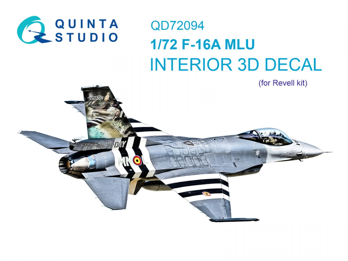Intérieur imprimé en 3D et coloré sur papier décalcomanie (Revell) pour F-16A MLU (Quinta Studio QD72094), échelle 1/72
